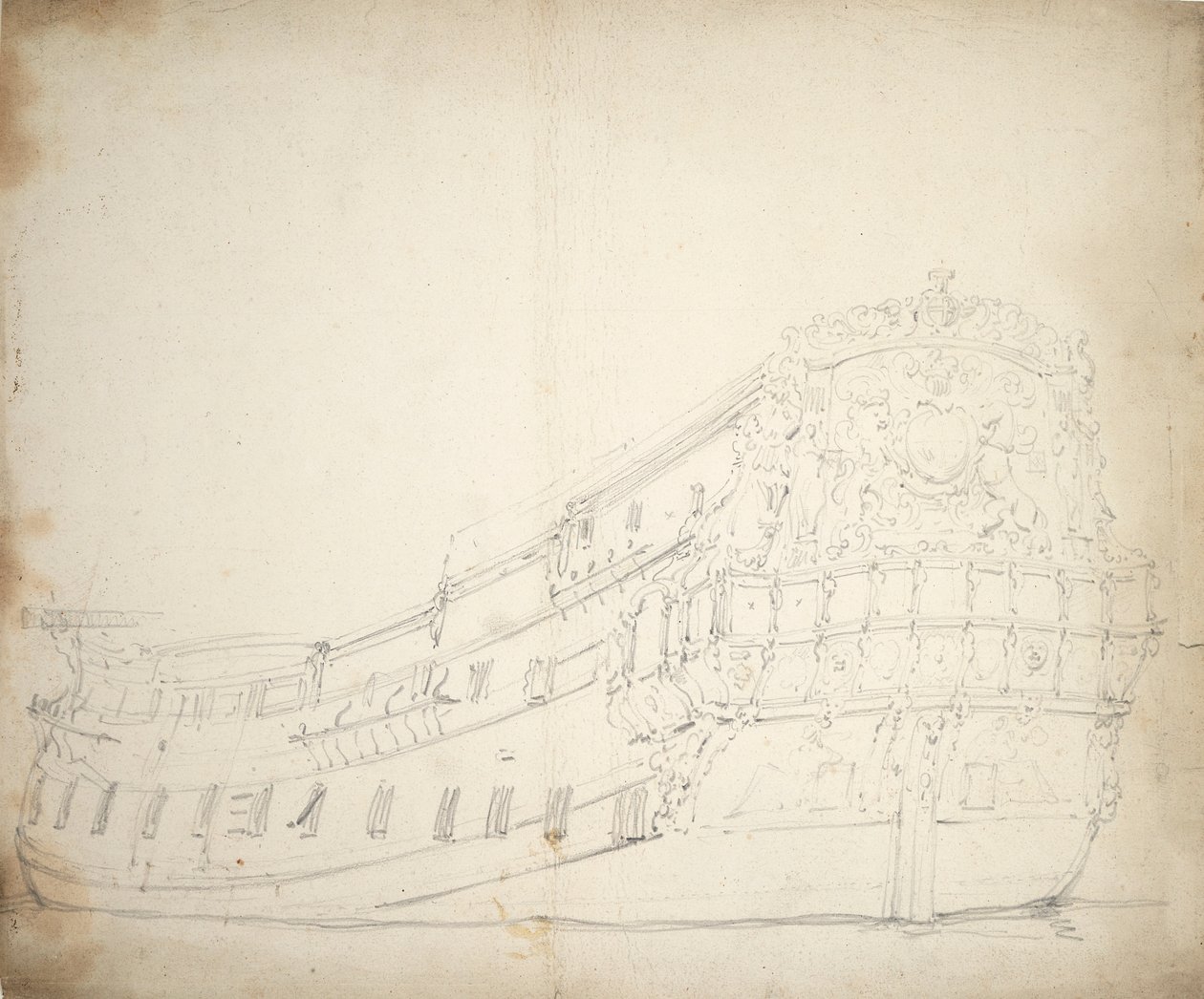 イギリス人4等兵の肖像 1675年頃（黒鉛画） 作： ウィレム・ファン・デ・ザ・ヤンガー・ヴェルデ