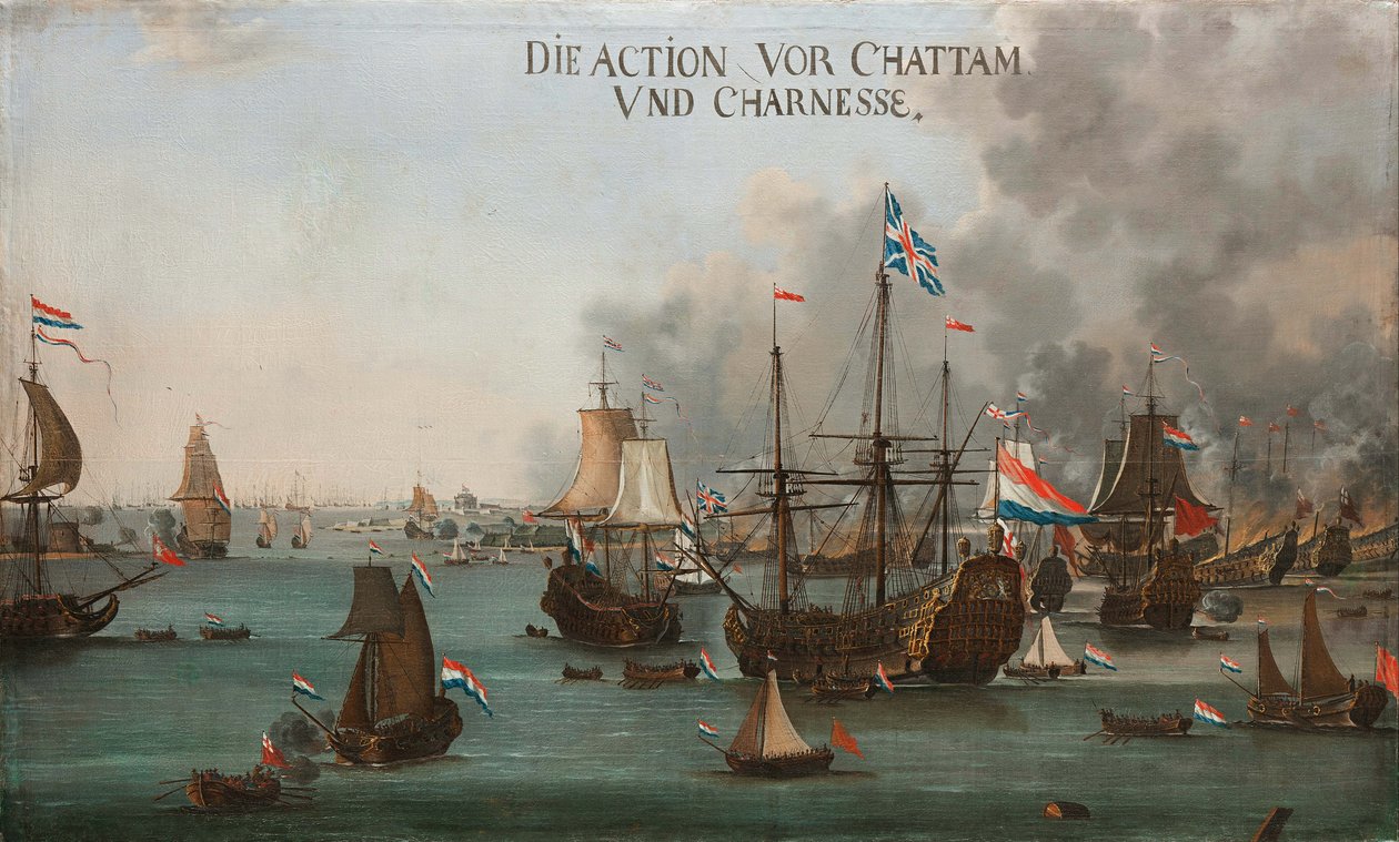 チャタムの戦い、1667年頃。 作： ウィレム・ファン・デル・ストープ