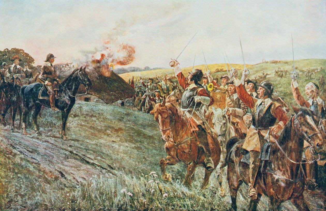 ネイスビーの戦いの後、1645年6月14日、サー・イブリン・ウッド（1838-1919）が編集した「陸と海でのイギリスの戦い」から1915年に初版 作： ウィリアムバーンズウール
