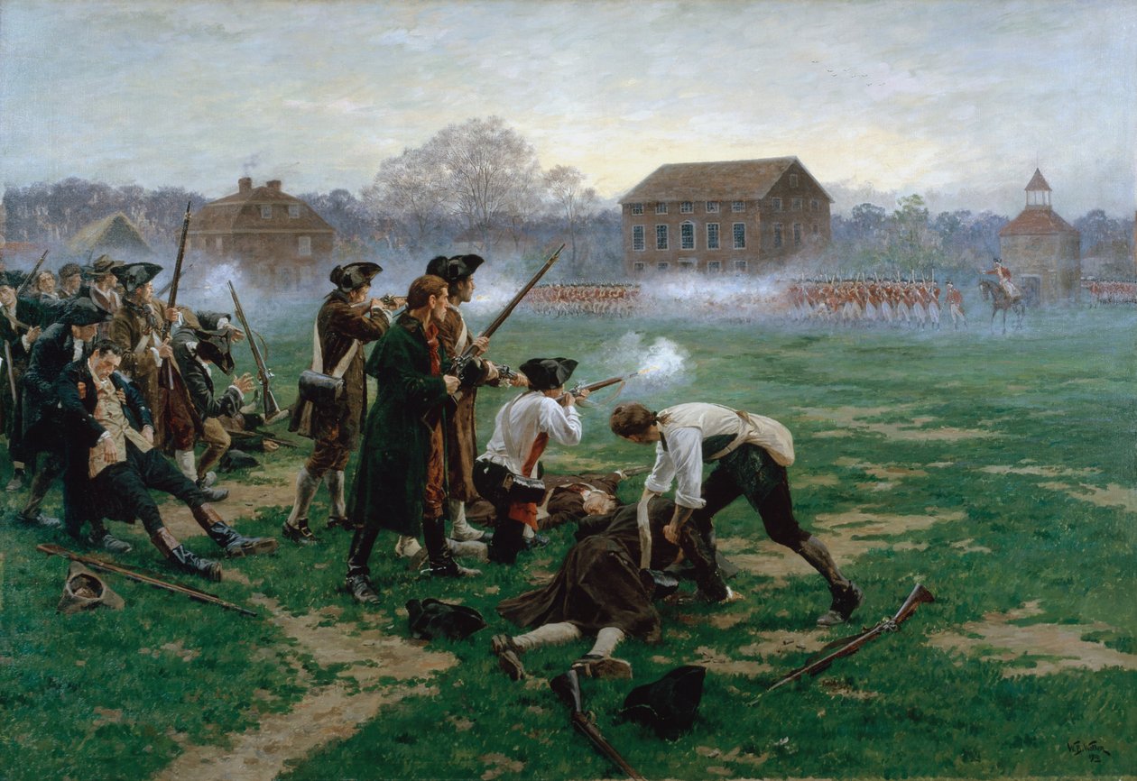 レキシントンの戦い、1775年4月19日、1910年 作： ウィリアムバーンズウール