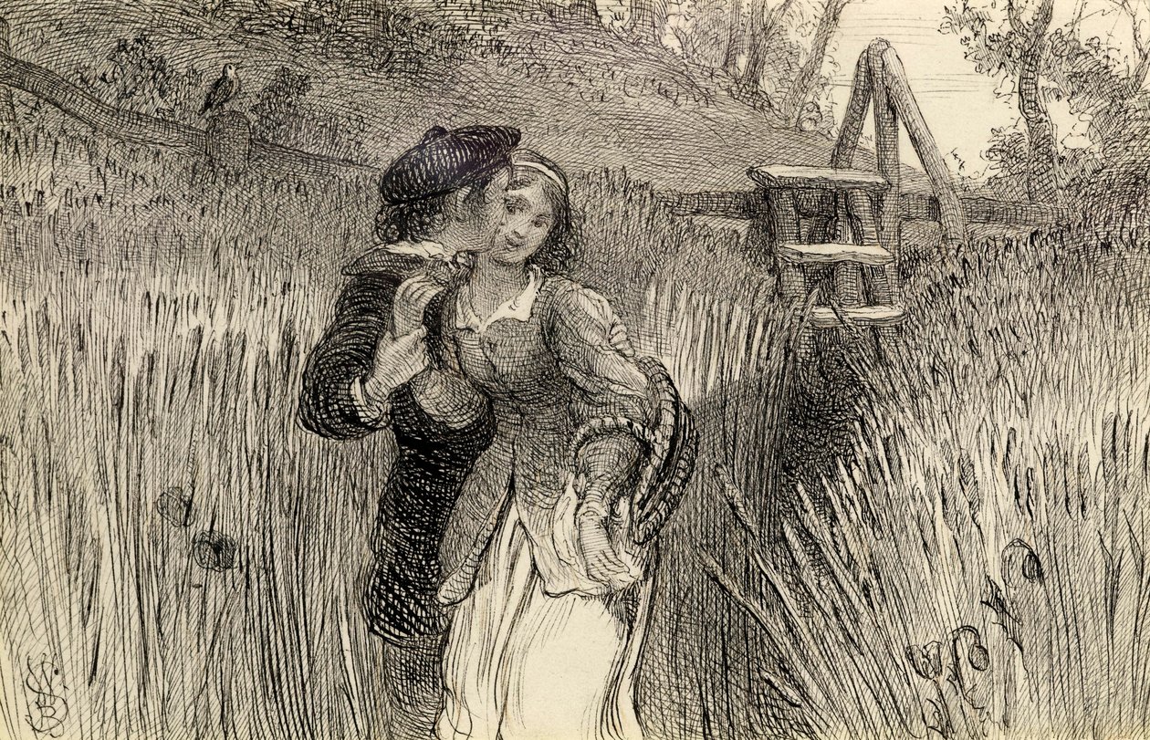Comin &39;Through the Rye、1870（紙にペンとインク） 作： ウィリアム・ベル・スコット
