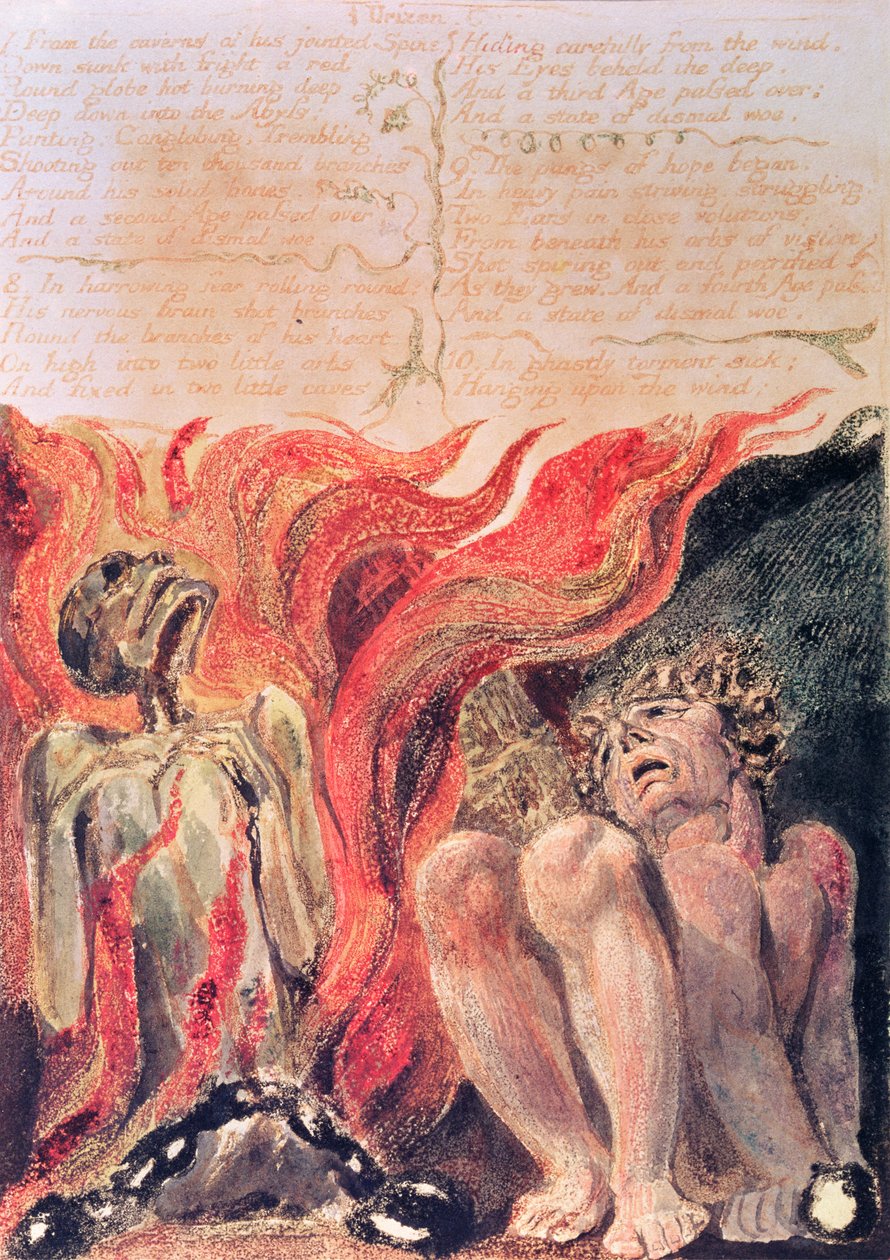 ウリゼンの書。 1794年に彼の関節した背骨の洞窟から（カラープリントレリーフエッチング） 作： ウィリアム・ブレイク