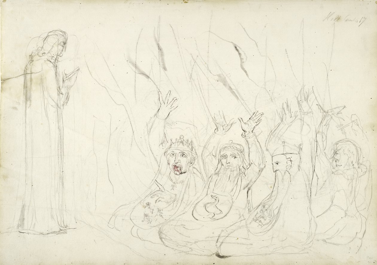 ダンテとユスラー、1824-27年のダンテアリギエーリによる「神の喜劇」のイラスト（紙に鉛筆とウォッシュ） 作： ウィリアム・ブレイク