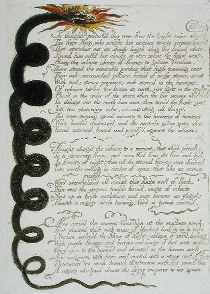 混乱した考えの中で、ヨーロッパからのプレート11。予言、1794（紙にトイレと油でレリーフエッチング） 作： ウィリアム・ブレイク