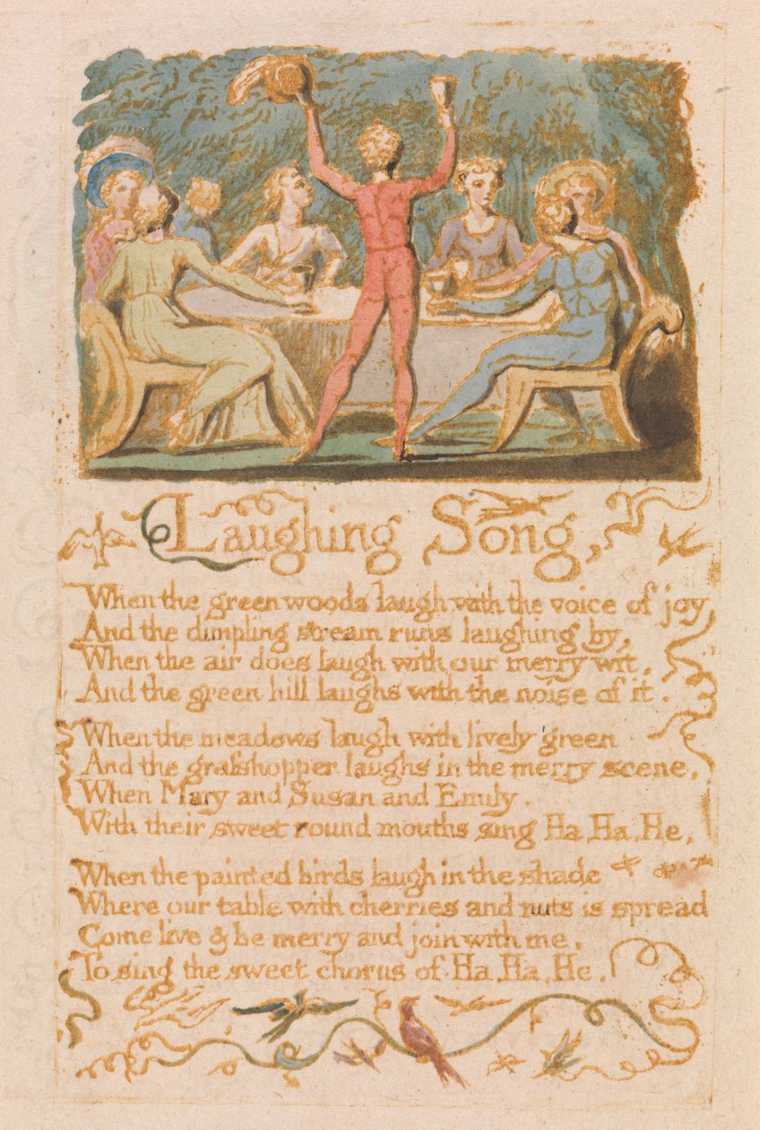 Laughing Song、1789年のSongs of Innocenceの版28（WCによるレリーフエッチング） 作： ウィリアム・ブレイク