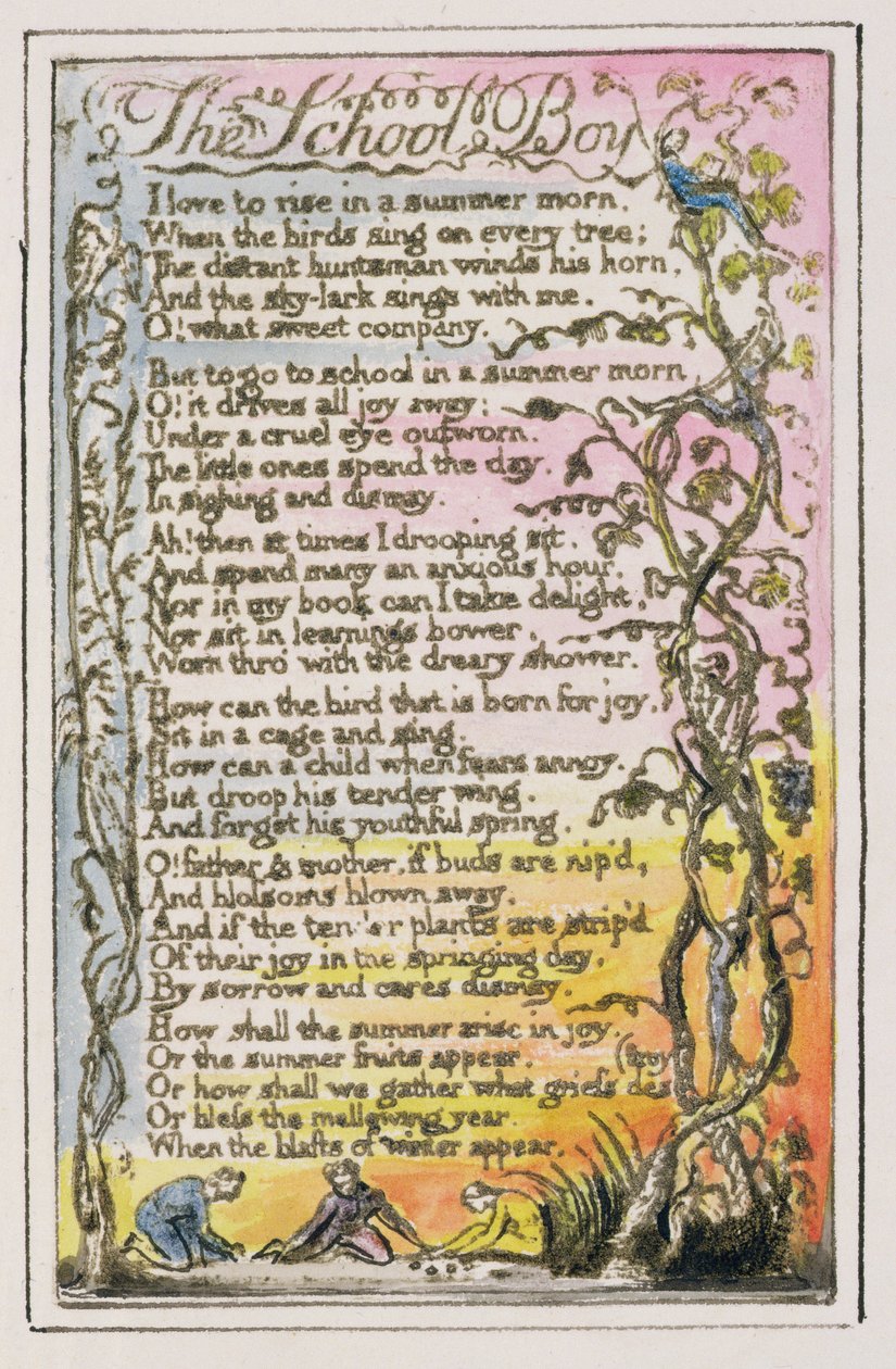 P.124-1950.pt21 The Schoolboy：Songs of Innocence and of Experience（copy R）c.1802-08（etching、ink and wc）のプレート21 作： ウィリアム・ブレイク