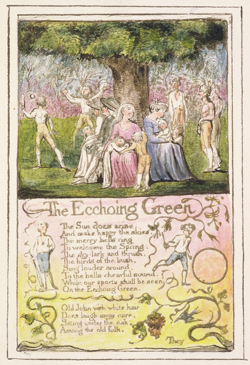 P.124-1950.pt5 The Echoing Green：Songs of Innocence and of Experience（copy R）c.1802-08（etching、ink and wc）のプレート5 作： ウィリアム・ブレイク