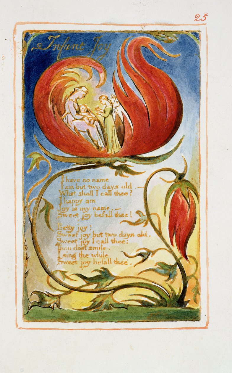 P.125-1950.pt25 Infant Joy：Plate of 25 from Songs of Innocence and of Experience（copy AA）c.1815-26（etching、ink and wc） 作： ウィリアム・ブレイク
