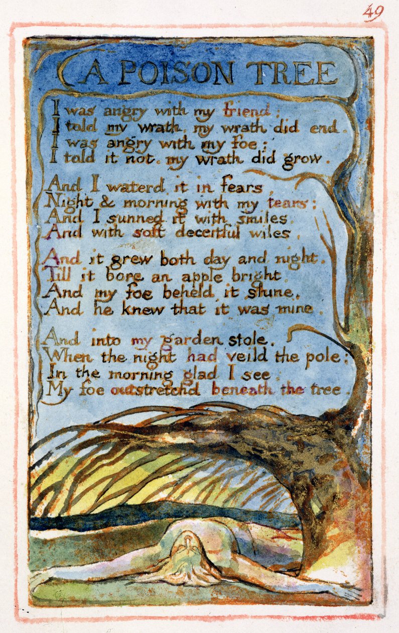 P.125-1950.pt49 A Poison Tree：Songs of Innocence and of Experience（copy AA）c.1815-26（etching、ink and wc）のプレート49 作： ウィリアム・ブレイク