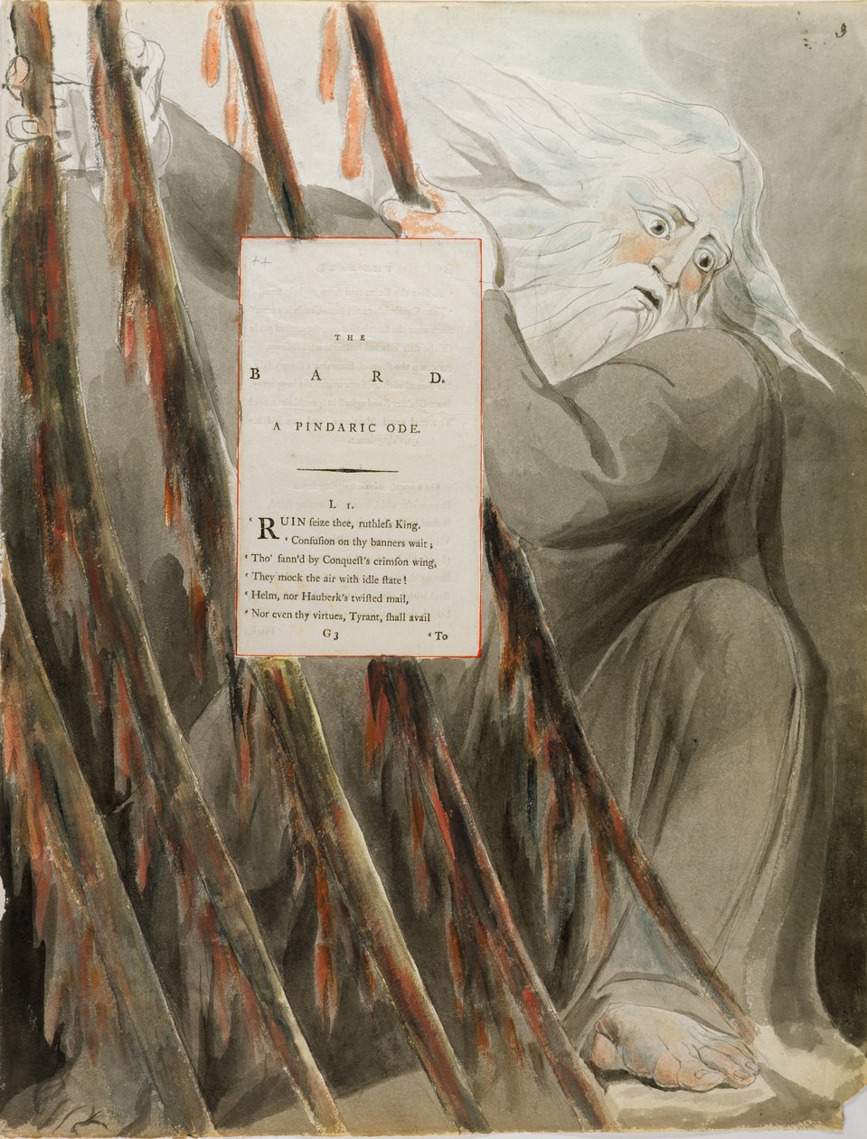 The Bard：A Pindaric Ode、from the The Poems of Thomas Gray &39;、published 1797-98（wc and black ink on paper） 作： ウィリアム・ブレイク