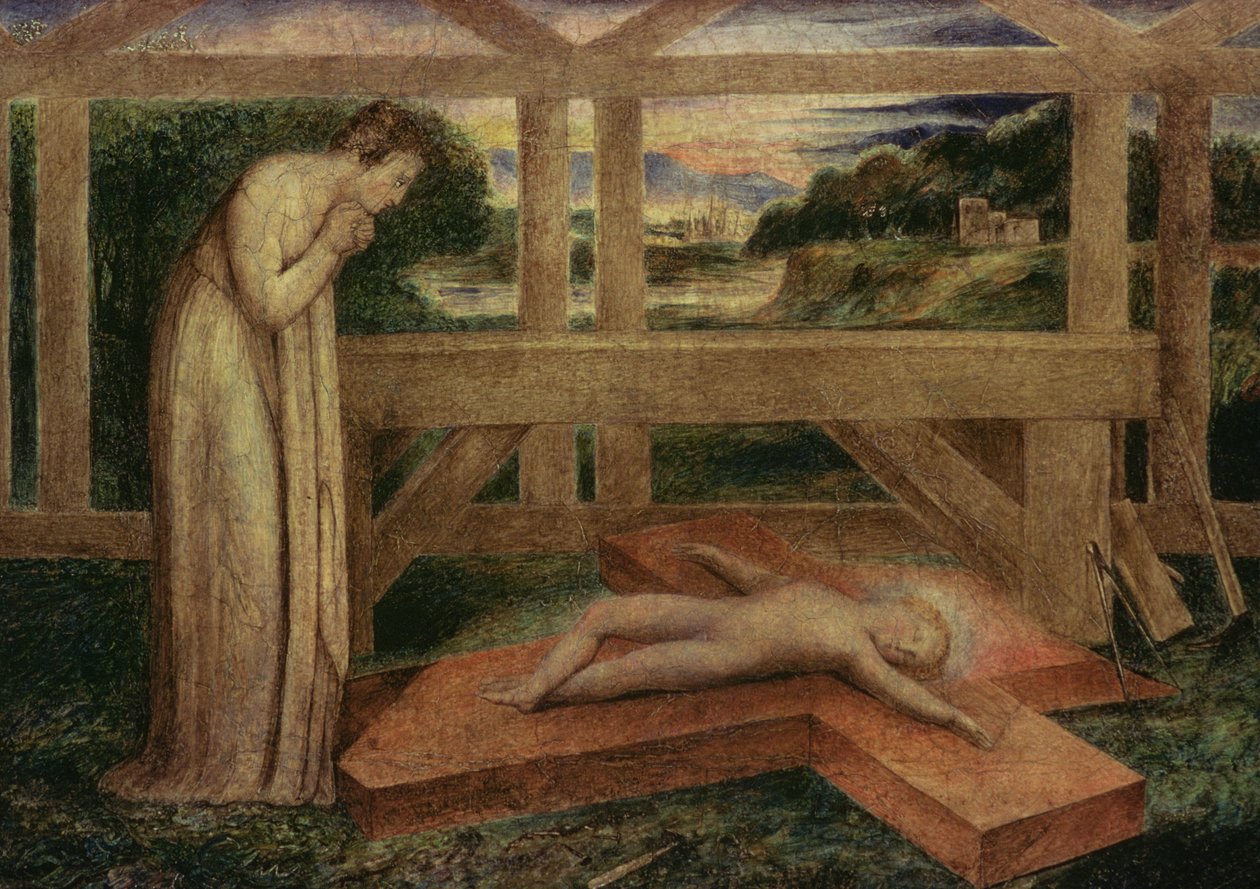 十字架の上で眠っているキリストの子供、c.1799-1800（キャンバス上のテンペラ） 作： ウィリアム・ブレイク