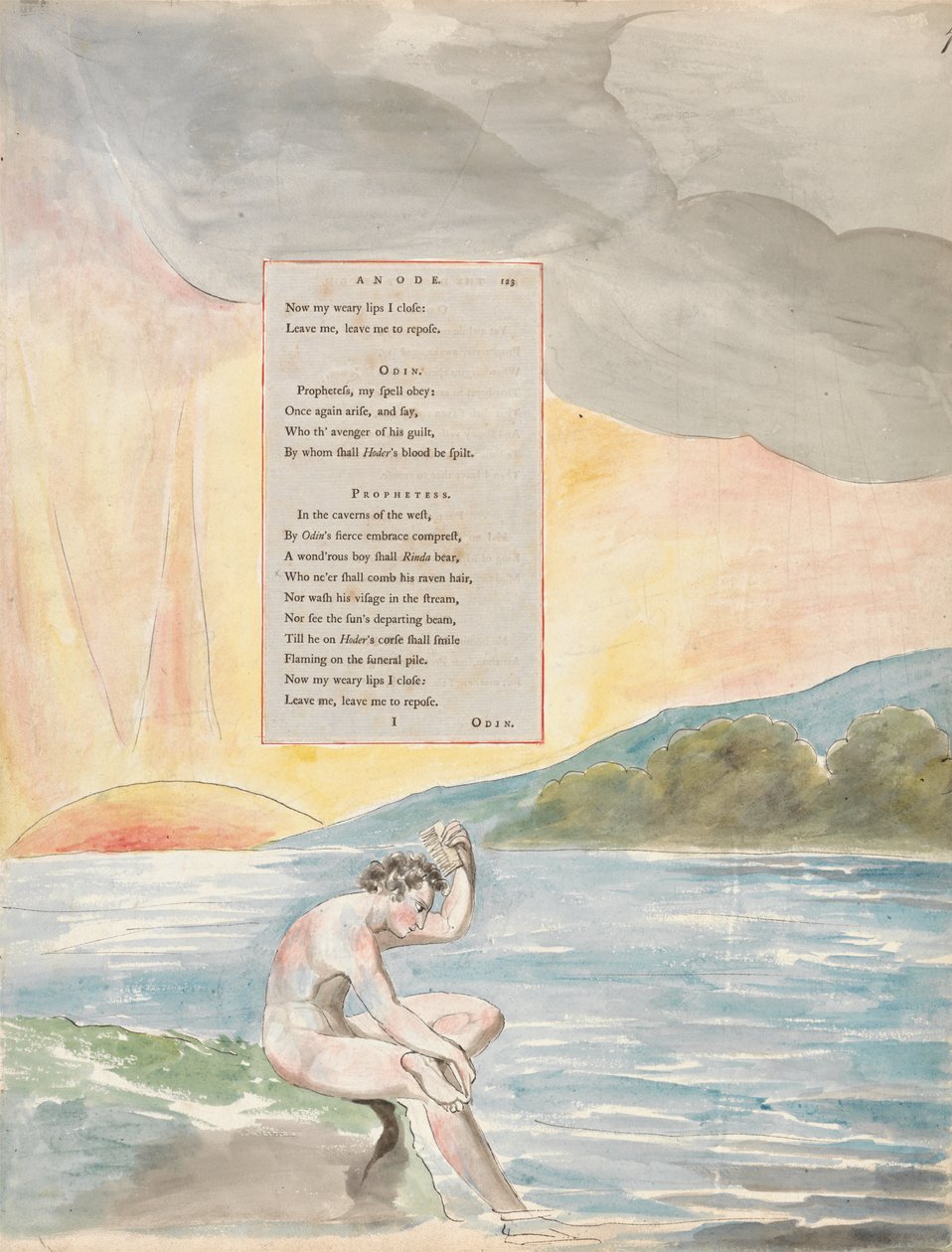 The Descent of Odin、The 83 of The Poems of Thomas Grey、1797-98（紙にペンとインクが付いたトイレ） 作： ウィリアム・ブレイク