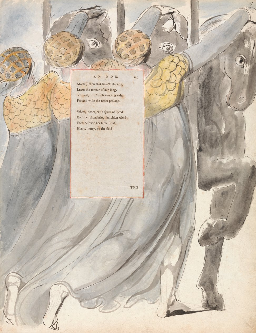 The Fatal Sisters、The Poems of Thomas Grey、1797-98によるデザイン75（紙にペンとインクが付いたトイレ） 作： ウィリアム・ブレイク
