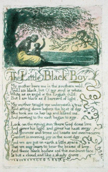リトルブラックボーイ、Songs of Innocence、1789年のプレート5（紙にトイレ付きの手描きのレリーフエッチング） 作： ウィリアム・ブレイク