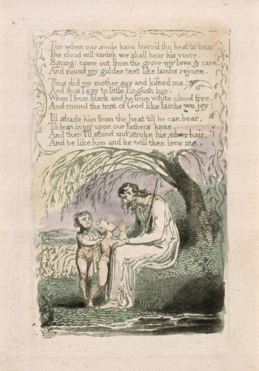 「リトルブラックボーイ」、「イノセンスの歌」からのプレート6、1789年（紙にトイレ付きの手描きのレリーフエッチング） 作： ウィリアム・ブレイク