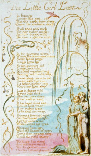 リトル・ガール・ロスト、Songs of Innocence、1789年のプレート5（紙にトイレでレリーフ・エッチング） 作： ウィリアム・ブレイク