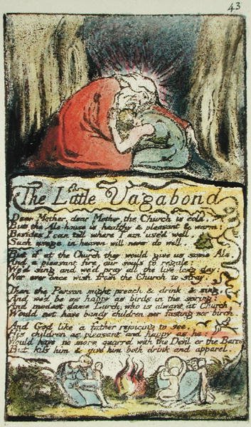Little Vagabond、プレート43（Bentley 45）、Songs of Innocence and of Experience（Bentley Copy L）1789-94（ペンとトイレでレリーフエッチング） 作： ウィリアム・ブレイク