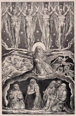 旋風の外でヨブに答える主、1825年のヨブ記のイラスト14 作： ウィリアム・ブレイク