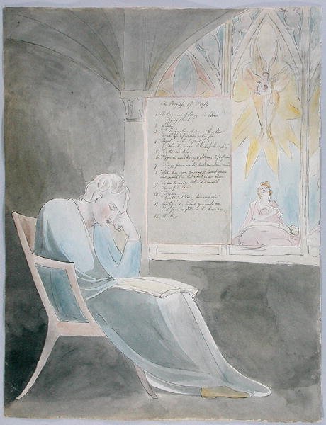 The Progress of Poesy、デザイン42 from The Poems of Thomas Gray、1797-98（wc with pen＆black ink on paper） 作： ウィリアム・ブレイク