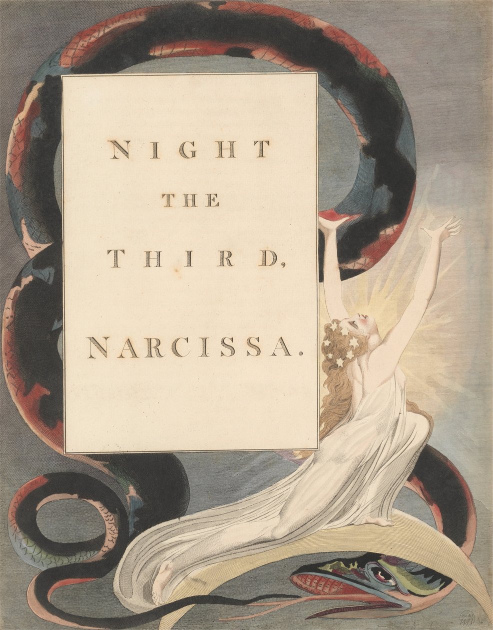 Youngs Night Thoughts、43ページ、Night the Third、ナルシッサ。 作： ウィリアム・ブレイク