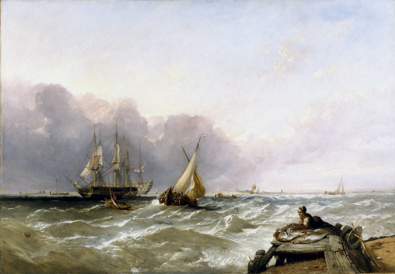 オランダの海岸沖の船積み、1830年頃 作： クラークソン・フレデリック・スタンフィールド