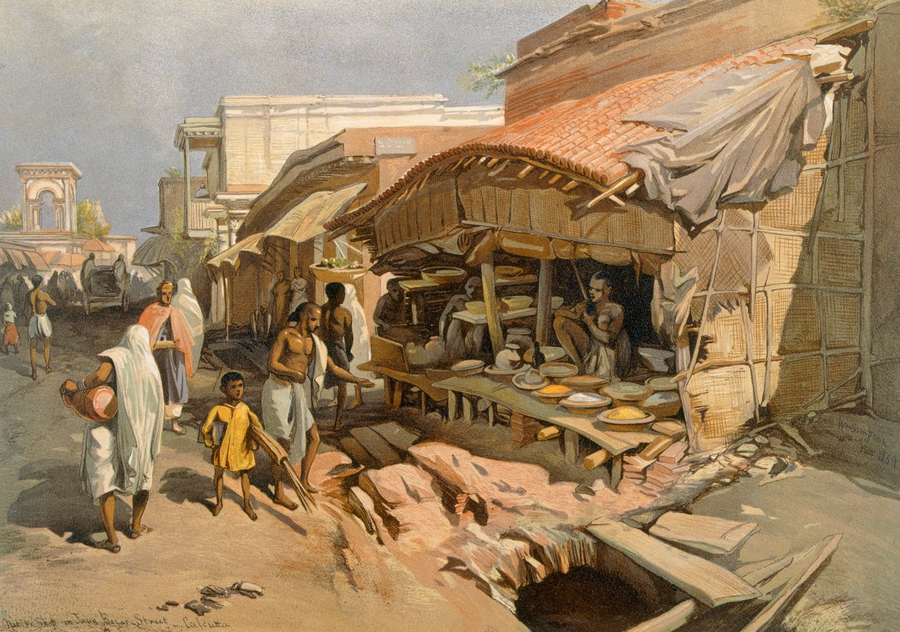 カルカッタバザールのネイティブショップ、「インドの古代と現代」、1867年 作： ウィリアムクリミアシンプソン