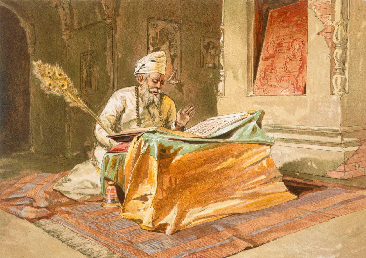 シーク教の司祭、 『インドの古代と現代』、1867年からグラント、ウムリトサルを読む 作： ウィリアムクリミアシンプソン