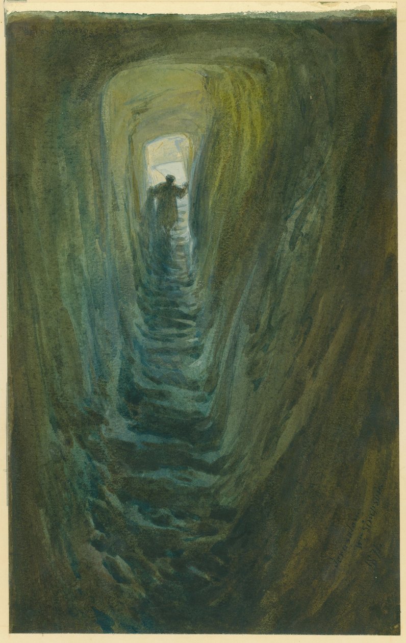 Well of the Steps、エルサレム、1871年（紙と鉛筆） 作： ウィリアムクリミアシンプソン