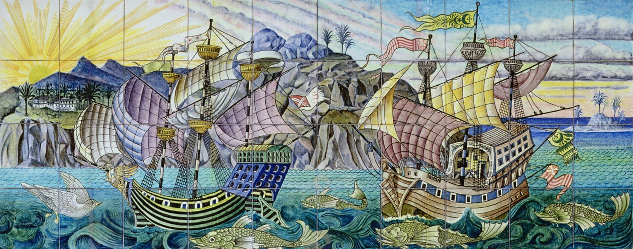 ガレオン船を描いたタイル、1888〜97年（セラミック） 作： ウィリアム・ド・モーガン