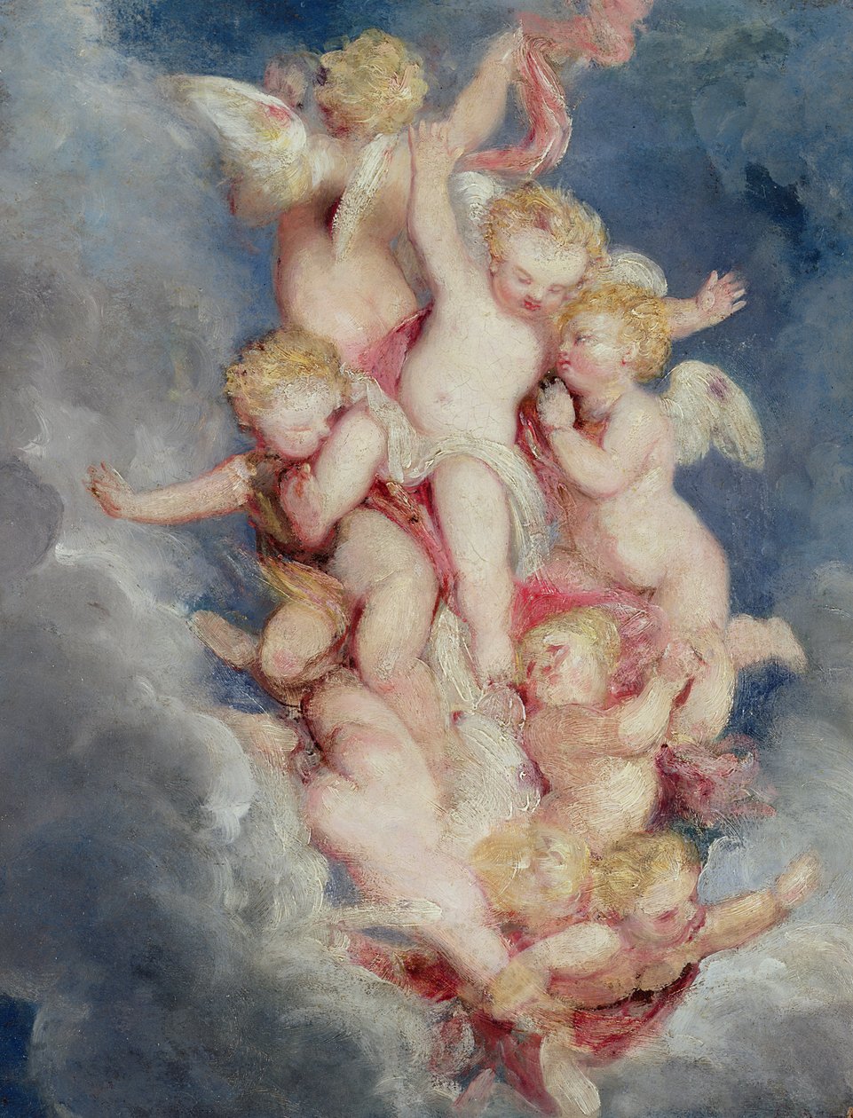 Putti Ascending（ミルボードに油彩） 作： ウィリアム・ダービー