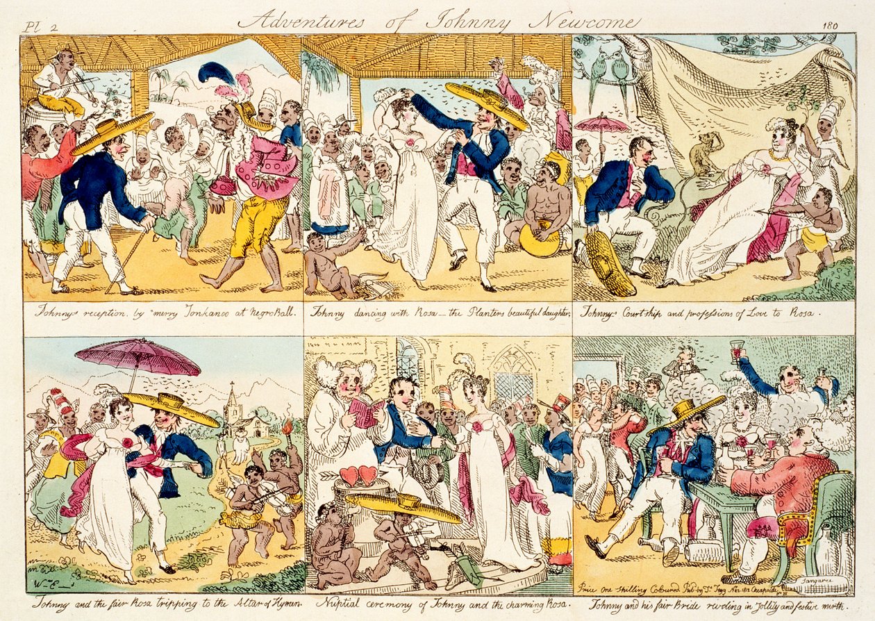 1812年に出版されたジョニーニューカムの冒険（カラーエッチング） 作： ウィリアム・エルメス
