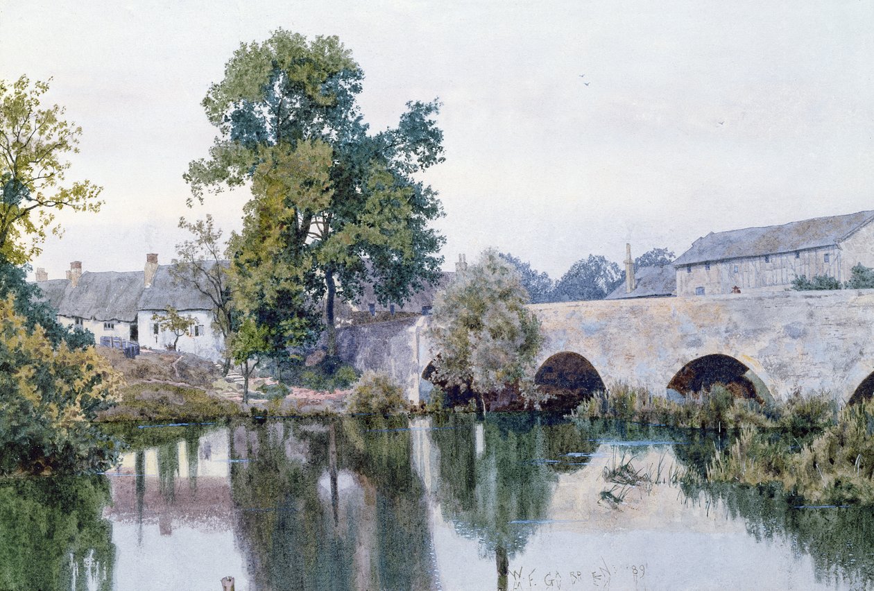 村への石の橋、1889年（紙にトイレ） 作： ウィリアムガーデンフレイザー