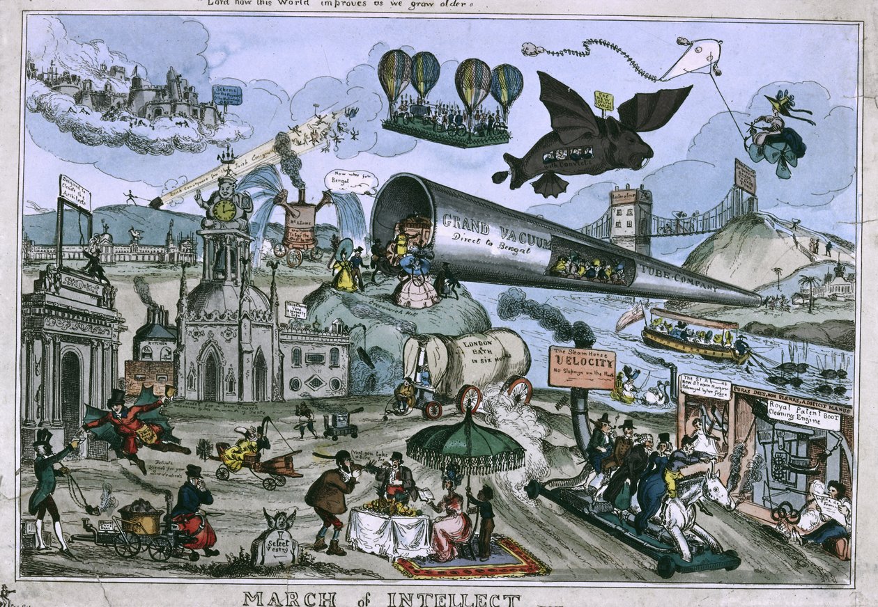 知性の行進、トーマスマクリーン発行、1829年（カラーエッチング） 作： ウィリアム・ヒース