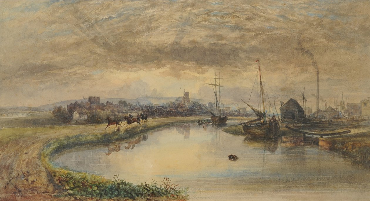 早朝-運河からのカーライル、1842-66（紙にトイレ） 作： ウィリアム・ヘンリー・ナッター