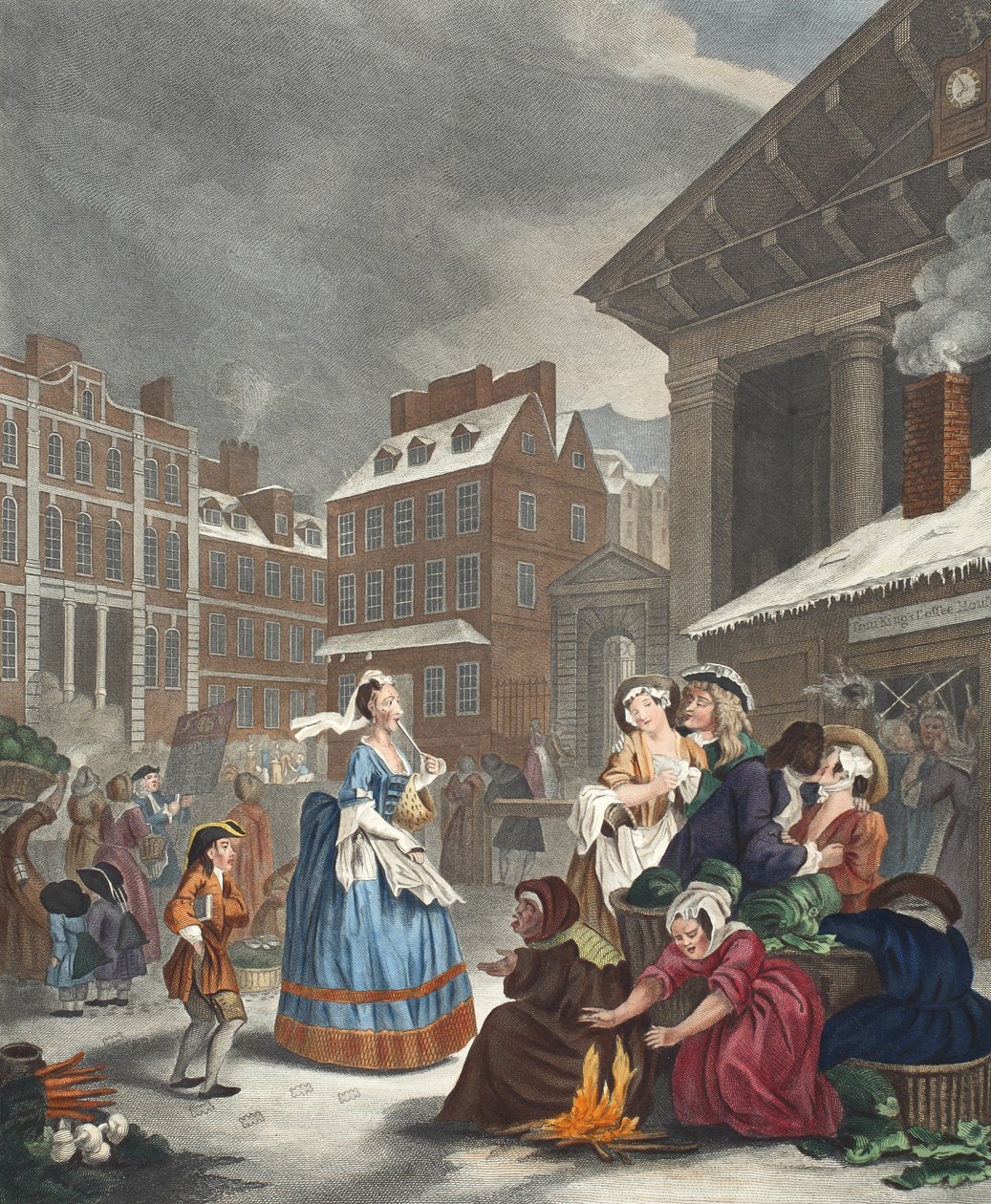 Times of the Day：Morning、illustration from &39;Hogarth Restored：The Whole Works of the有名なWilliam Hogarth、re-engraved by Thomas Cook&39;、pub 1812（手塗りの彫刻） 作： ウィリアム・ホガース