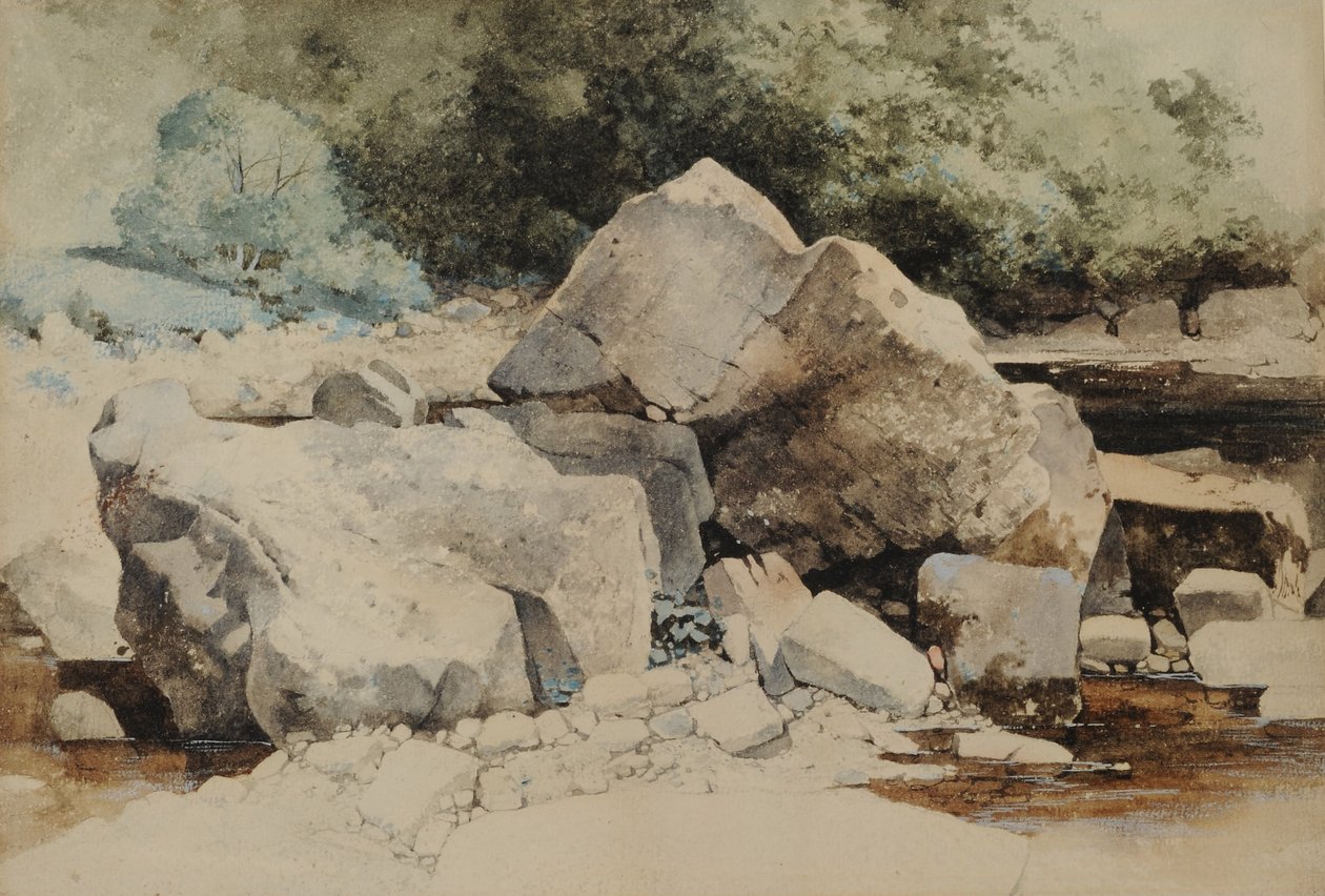 渓流の岩、1840-58（紙にトイレ） 作： ウィリアム・ジェームス・ブラックロック