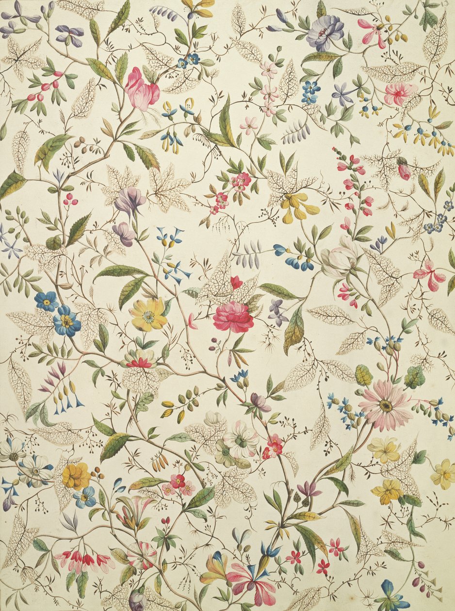 シルク素材の野生の花のデザイン、1790年頃 作： ウィリアム・キルバーン