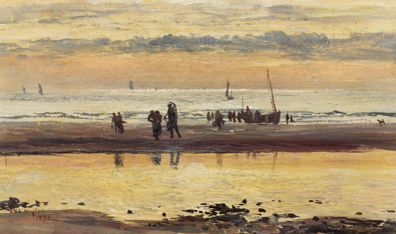 日没に向かって、ブローニュサンズ、1873 作： ウィリアムライオネルワイリー