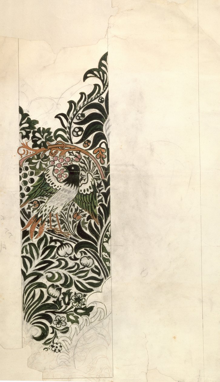 壁紙のための未完成の「鳥とつる」木版デザイン、1878 作： ウィリアム・モリス