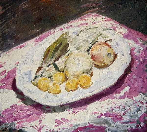 静物、皿の上の果物、1829 作： ウィリアム・ニコルソン