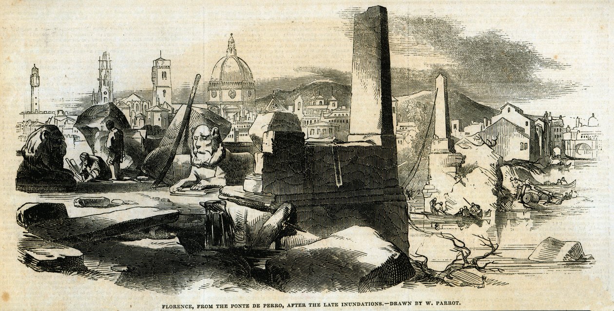 1845年1月4日、「The Illustrated London News」より、浸水後のポンテデペロのフィレンツェ 作： ウィリアム・パロット