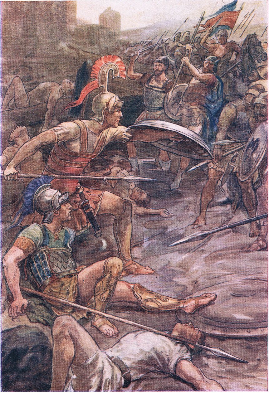 1920年、TC＆EC Jack Ltdによって発行されたPlutarch LivesからのPelopidasを守るEpaminondas 作： ウィリアム・レイニー