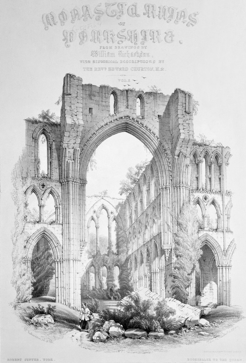 Rievaulx修道院、「ヨークシャーの修道院遺跡」のタイトルページから 作： ウィリアム・リチャードソン