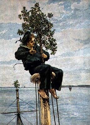 1879年のグラフィッククリスマス番号によるマストヘッドのクリスマスの朝 作： ウィリアム・スモール