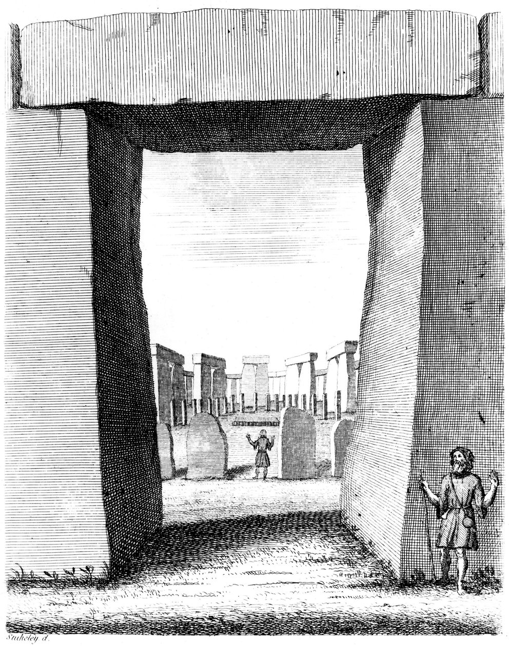ストーンヘンジトリリトンの眺め、1740年 作： ウィリアム・ストゥクリー