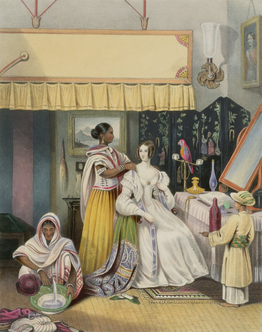 若い女性のトイレ、「アングロインディアン」からのプレート2、J。ブービエの彫刻、1842年 作： ウィリアム・テイラー