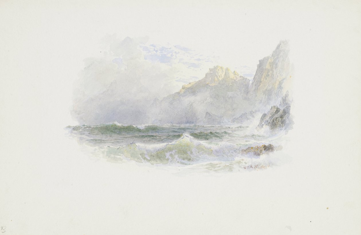 Mountainous Seashore、1897（クリーム色の織り紙にトイレとグラファイト） 作： ウィリアム・トロスト・リチャーズ