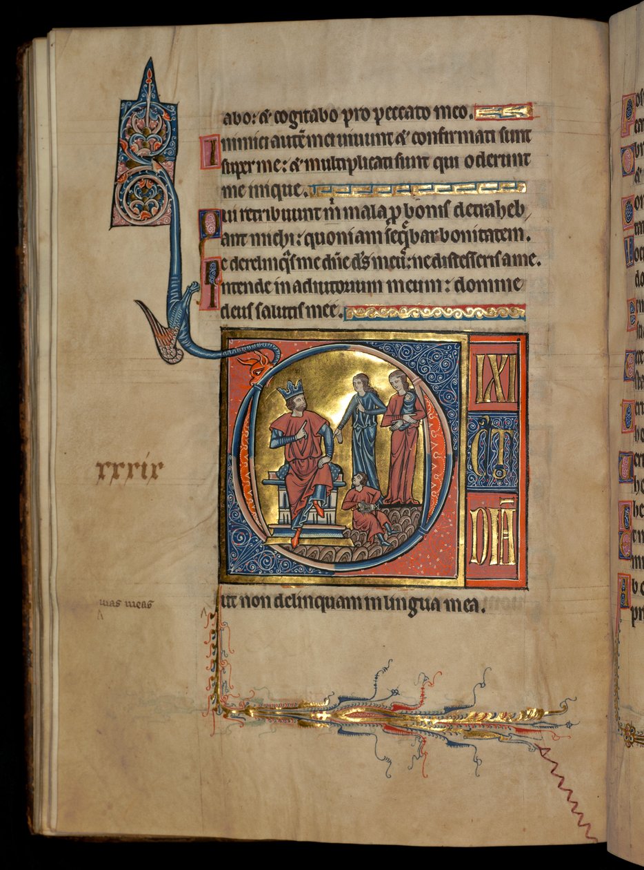 Ms 322 f.41v、Psalm 38、initial D、Judgement of Solomon、illustration from the &39;De Brailes Psalter&39;、c.1250 作： ウィリアム・ド・ブレイルズ