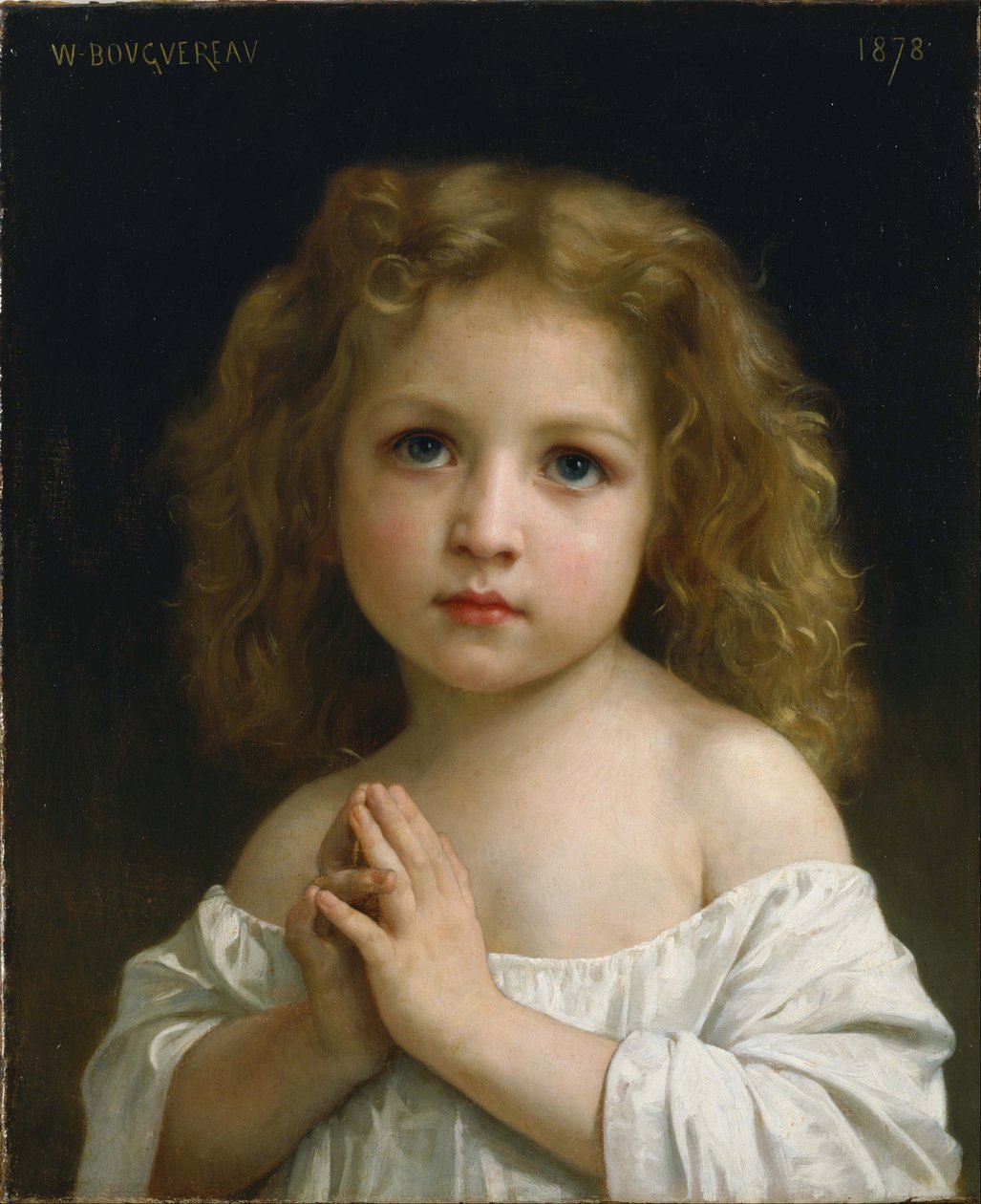 「祈りの中で手を組んだ少女の肖像」ウィリアム・アドルフ・ブグロー（1825-1905）による絵画、1878年国立西洋美術館、東京