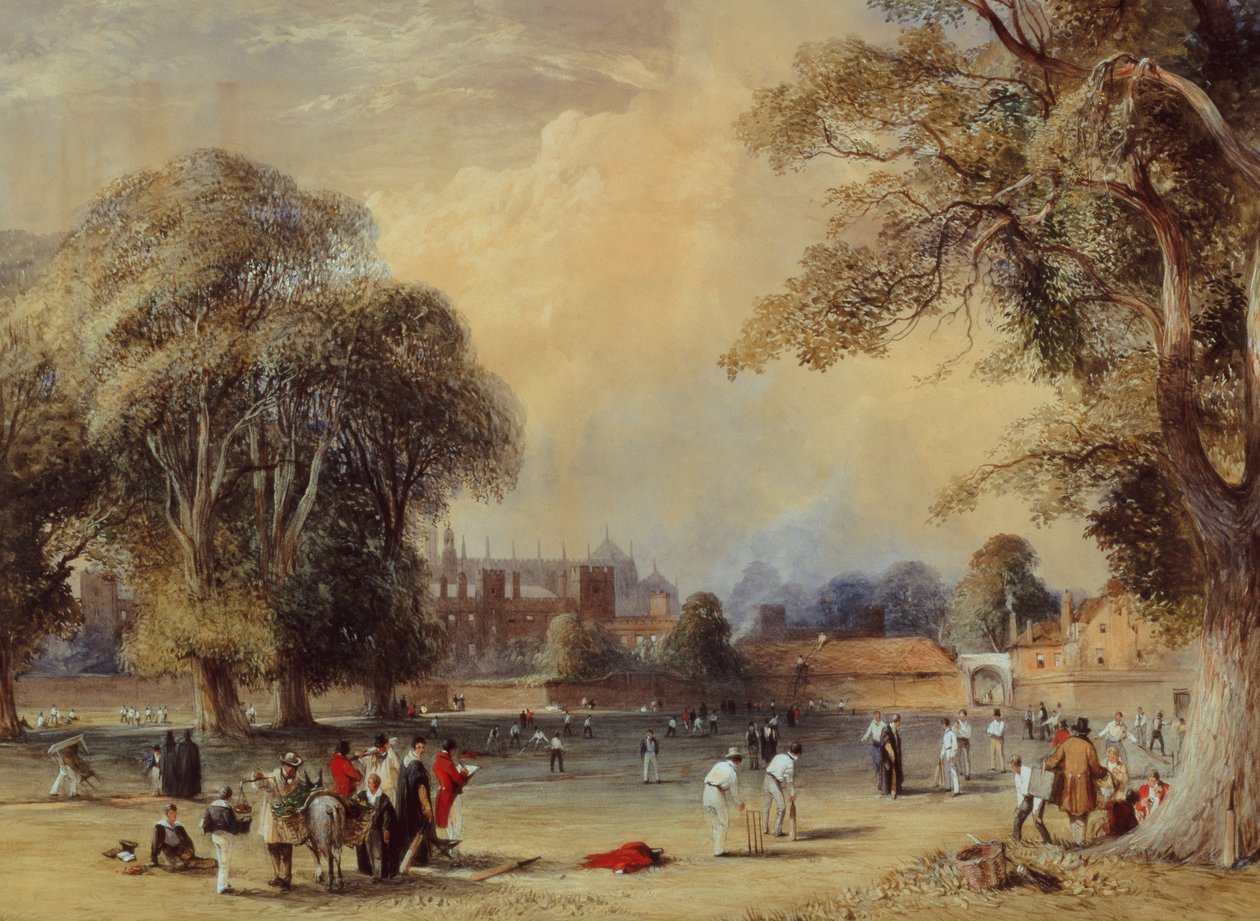 カレッジフィールドのクリケット、1835年頃（水彩） 作： ウィリアム・エヴァンス